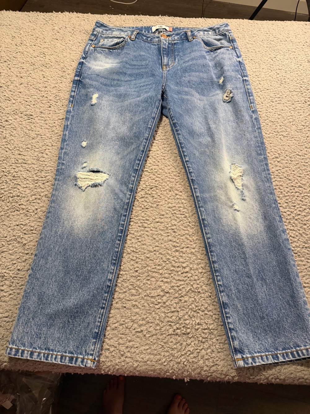CAbi Light Blue Distressed Relaxed Jeans